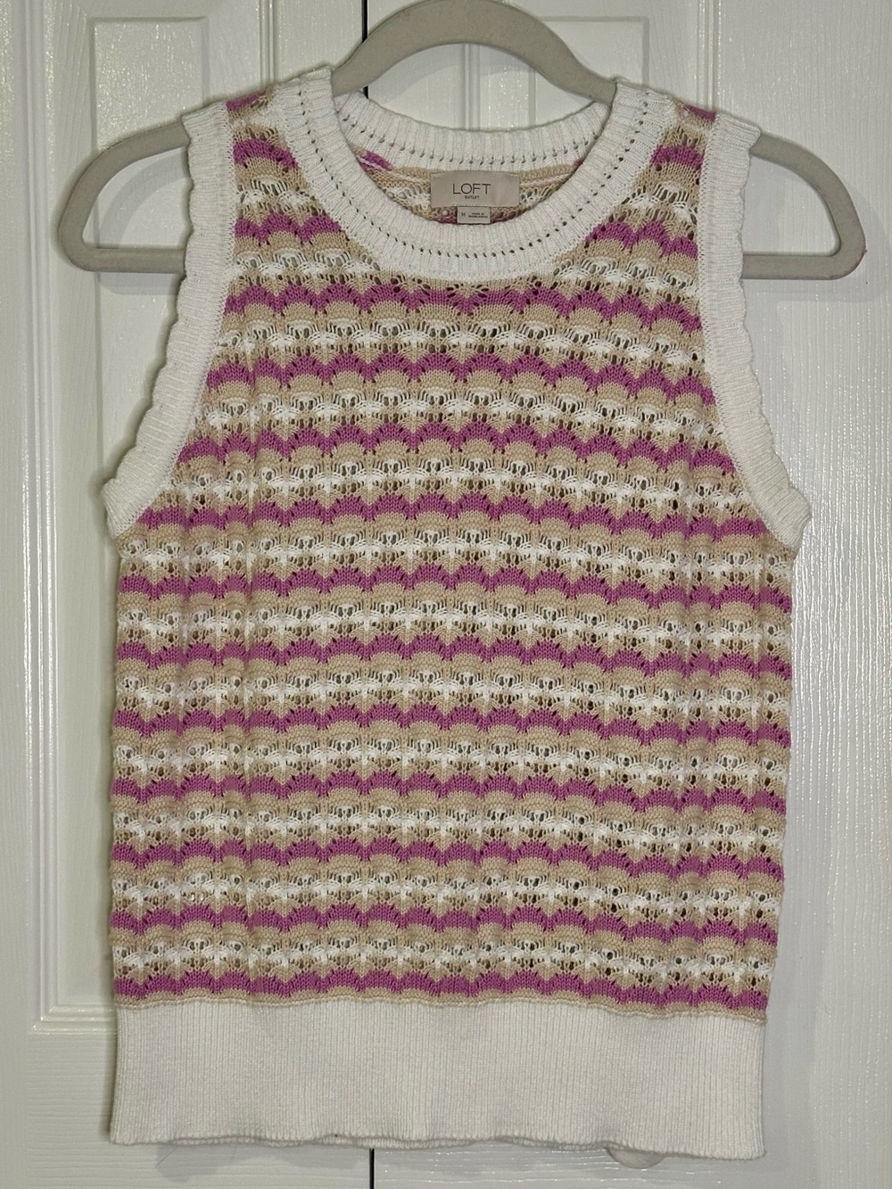 LOFT Striped Sleeveless Knit Tank in Cream, Pink & Tan